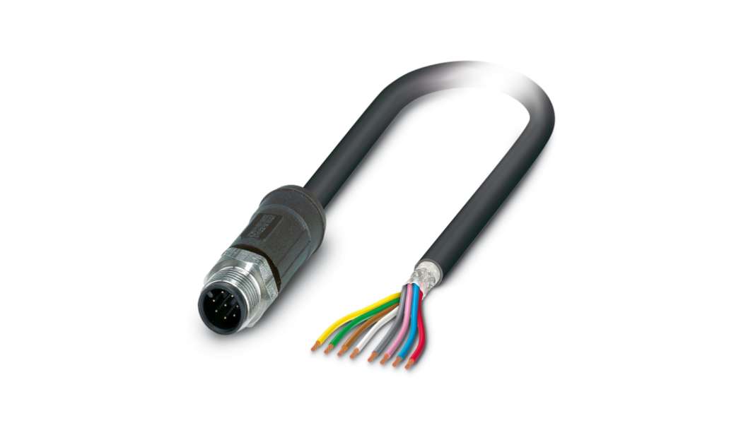 Cable de conexión Phoenix Contact, con. A M12 Macho, 8 polos, cod.: A, long. 5m, 30 V, 2 A, IP65, IP67, IP68, IP69K