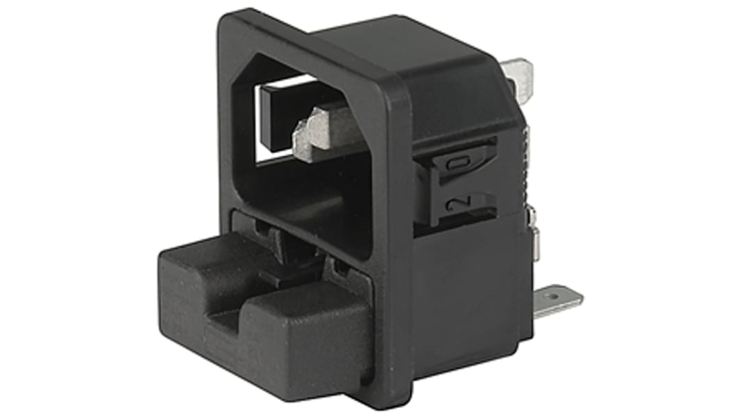 Conector IEC C14 macho Schurter, Recto, Encaje a Presión, 250 V, 10A, con 2 fusibles de 5 x 20mm, con interruptor