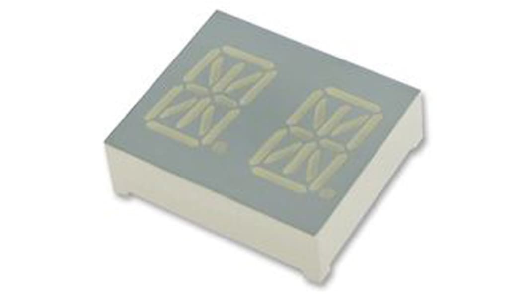 Display LED 14 segmentos de segmentos Kingbright PDC54 de 2 caract., Amarillo, Vf= 2 V, cátodo común, mont. pasante