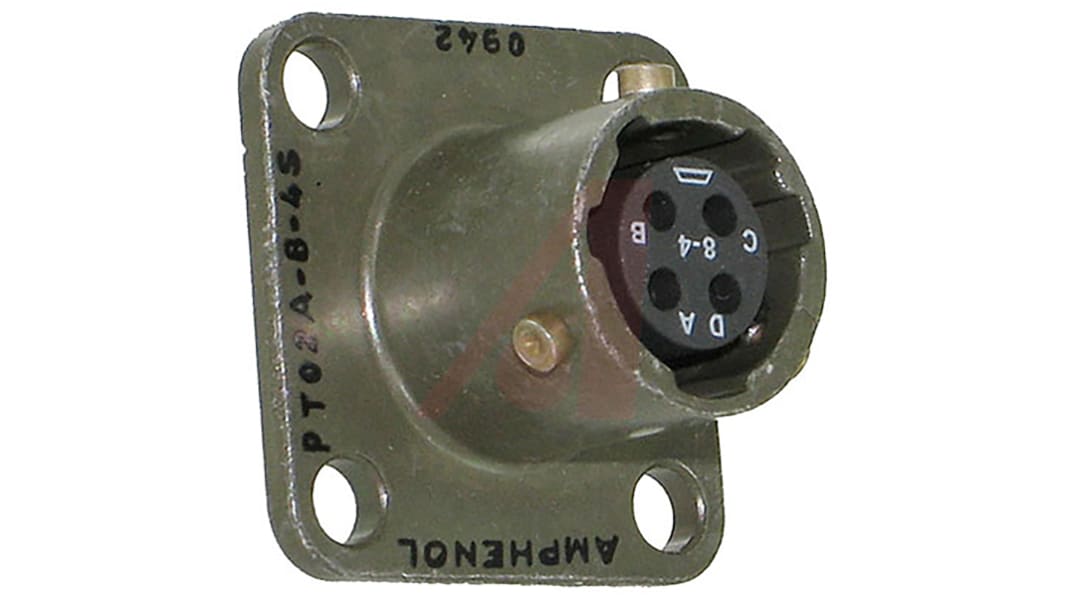 Amphenol Socapex, PT, Copper Alloy 4 Way Panel Mount MIL Spec Circular Connector ReceptacleGreen, Socket Contacts,Shell