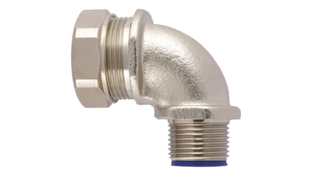 Racor para conducto Flexicon, Acodado 90° de Latón Chapado en Níquel, tamaño nom. 25mm, rosca M25, IP66, IP67, IP68,