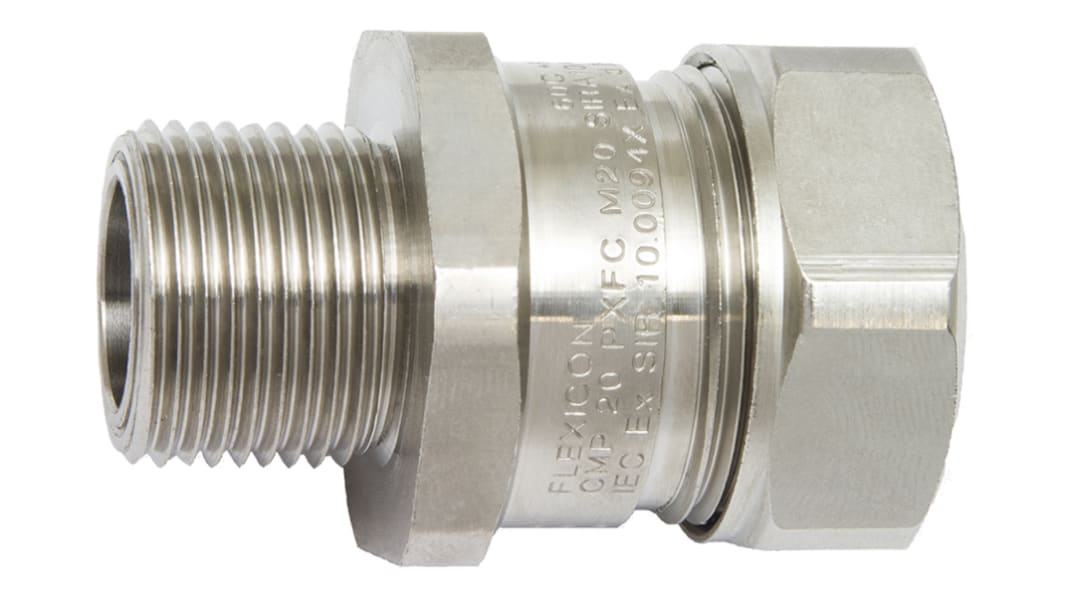 Racor para conducto Flexicon, Conexión roscada externa fija de Latón Plateado, tamaño nom. 16mm, rosca M20, IP66, IP67,