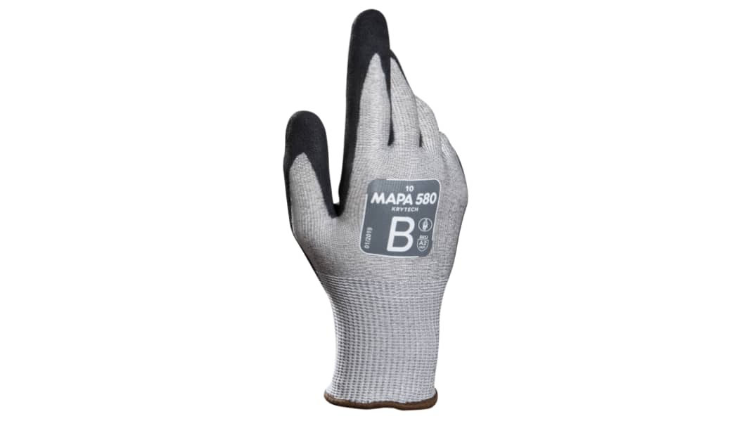 Mapa KRYTECH 580 Grey HPPE Cut Resistant Work Gloves, Size 8, Nitrile Coating