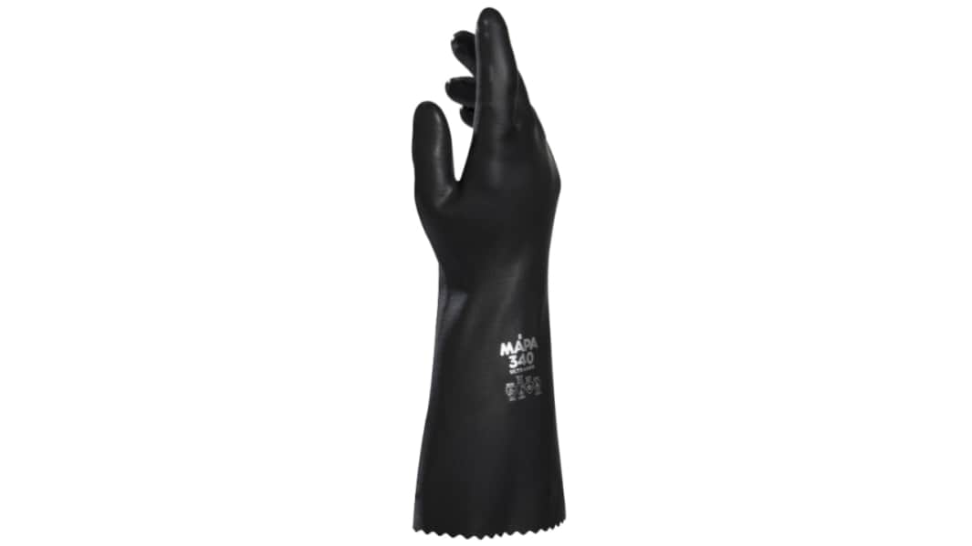 Mapa ULTRANEO 340 Black Latex Chemical Resistant Work Gloves, Size 9, Latex, Neoprene Coating