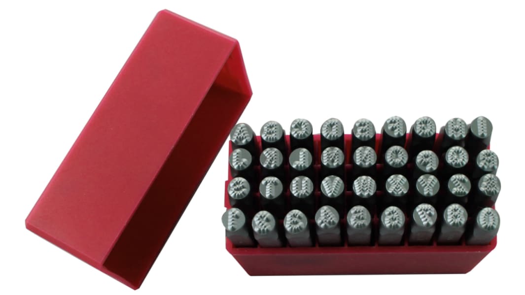 RS PRO 6mm x 36 Piece Engraving Letter Punch Set, (27 Pieces x Capital A → Z English Letter Dot Steel Stamp, 9