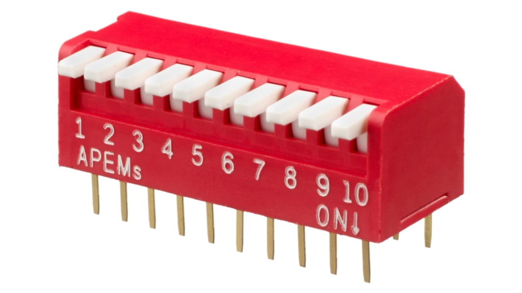 Apem 10 Way Through Hole Piano Dip Switch SPST, Piano Actuator