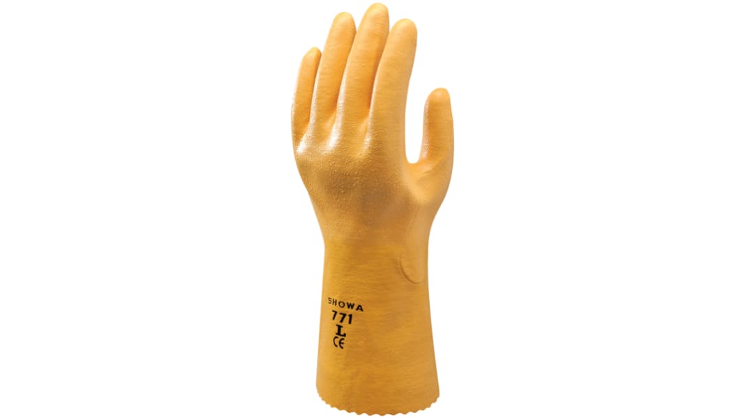 Showa Yellow Polyester Cotton Fibre Chemical Resistant Work Gloves, Size 8, Nitrile Coating