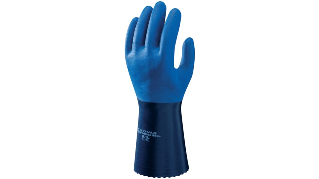 Showa Blue Nylon, Polyester Chemical Resistant Work Gloves, Size 9, Nitrile Coating