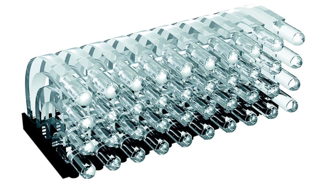 1279.1010 MENTOR, PCB Mounted 40-Way Right Angle LED Light Pipe, Quad-Level-Row Clear Dome Lens