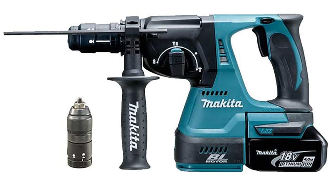 Taladro SDS Makita a batería Li-Ion de 18V 5Ah, DHR243 con 2 baterías, Euroconector