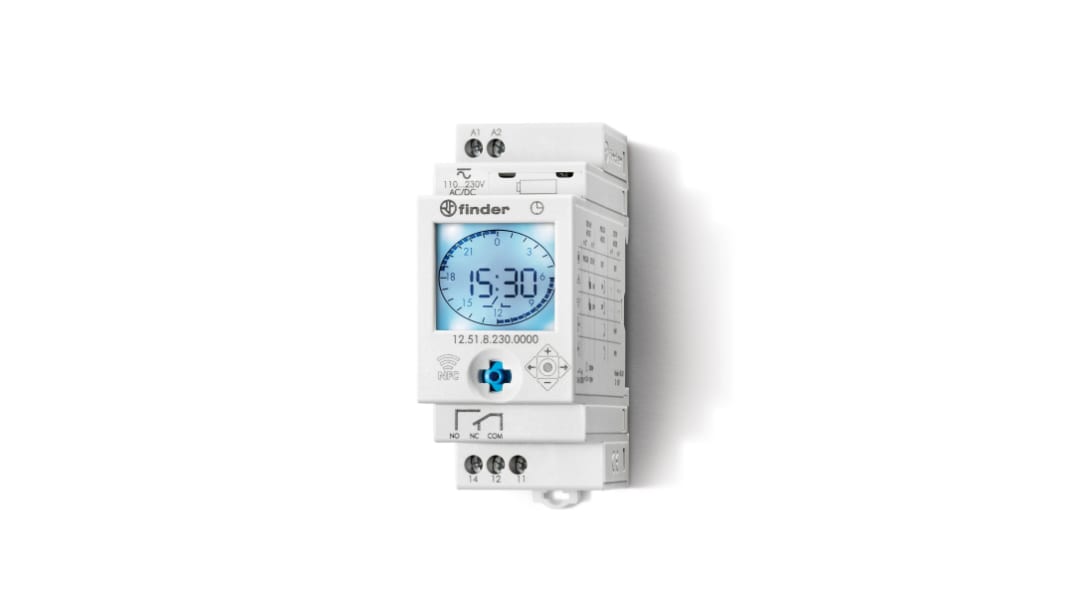 Temporizzatore per guida DIN Finder, SPDT, 110 → 230 V c.a., Ore,Minuti