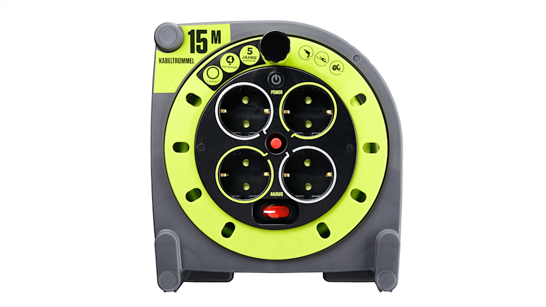 RS PRO 15m 4 Socket Type F - German Schuko Cable Reel Open Reel, 240 V