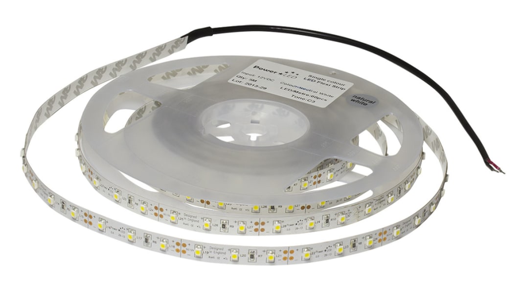 PowerLED 12V dc White LED Strip Light, 2400 → 2600K Colour Temp