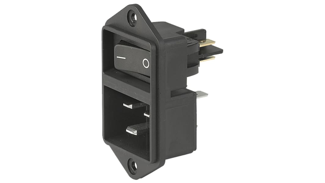 Conector IEC C20 macho Schurter, Recto, Montaje en Panel, 250 V, 16A, con interruptor tripolar