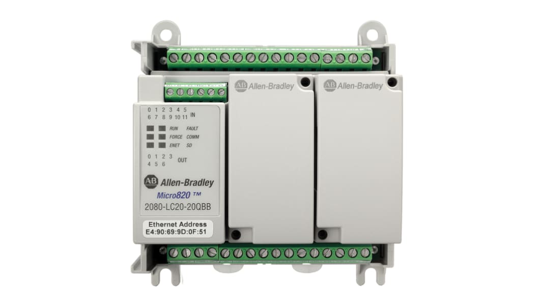 Allen Bradley Micro820 Series PLC CPU for Use with Bulletin 2080, Relay Output, 12-Input, Analogue, DC Input
