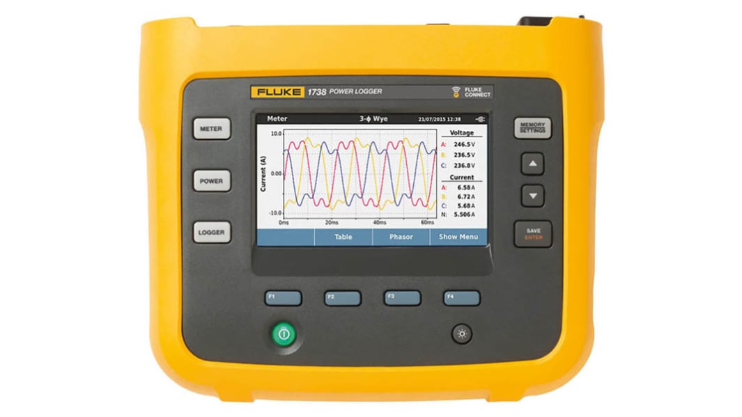 Fluke 1738 Three Phase Power Energy Monitor & Logger, Bluetooth, USB, Wi-Fi, 4 Input Channel(s)