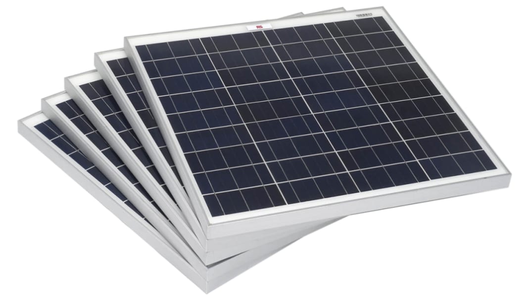 Pannello solare RS PRO, 45W, 45W, 22V, 36 celle, Policristallino, 634 x 535 x 25mm