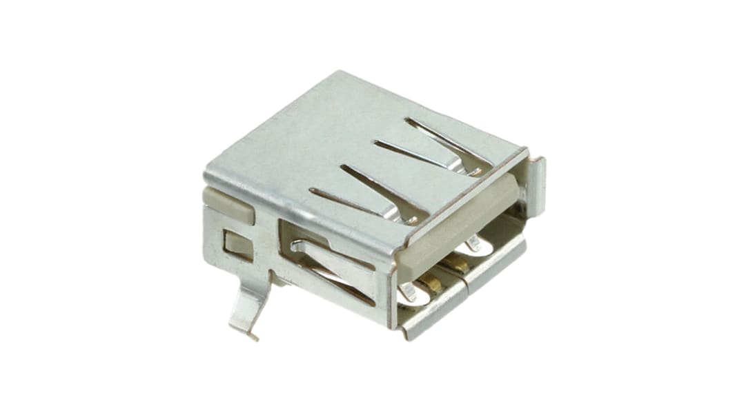 TE Connectivity Right Angle, PCB Mount, Socket- Single Port Type A 2.0 USB Connector