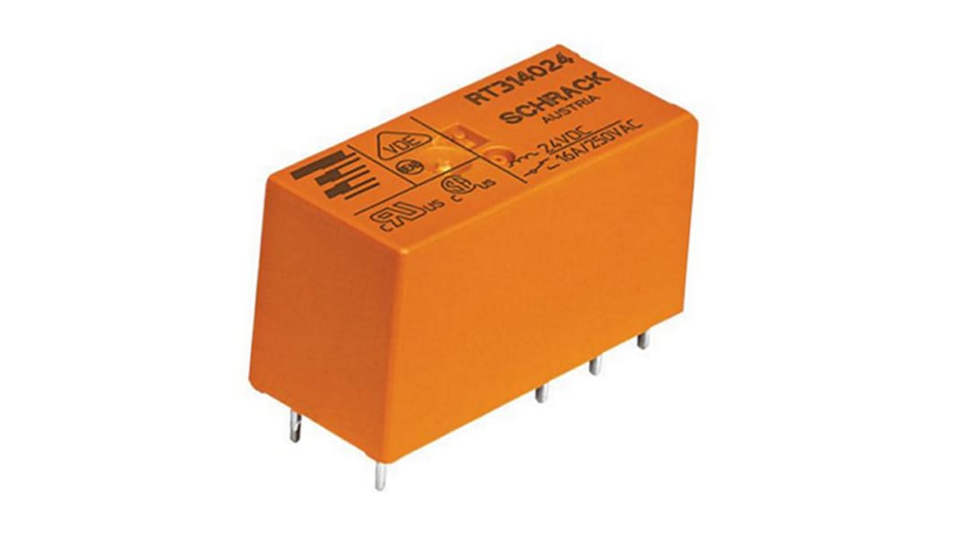 TE Connectivity PCB Mount Power Relay, 24V dc Coil, 16A Switching Current, SPST