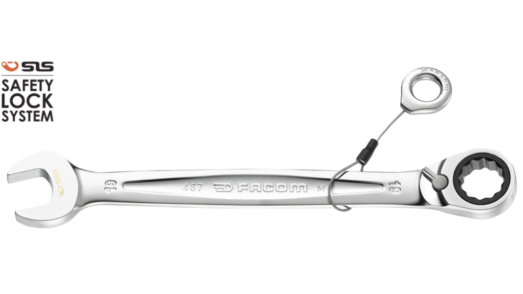 Facom Combination Ratchet Spanner, 12mm, Metric, Height Safe, Double Ended, 171 mm Overall