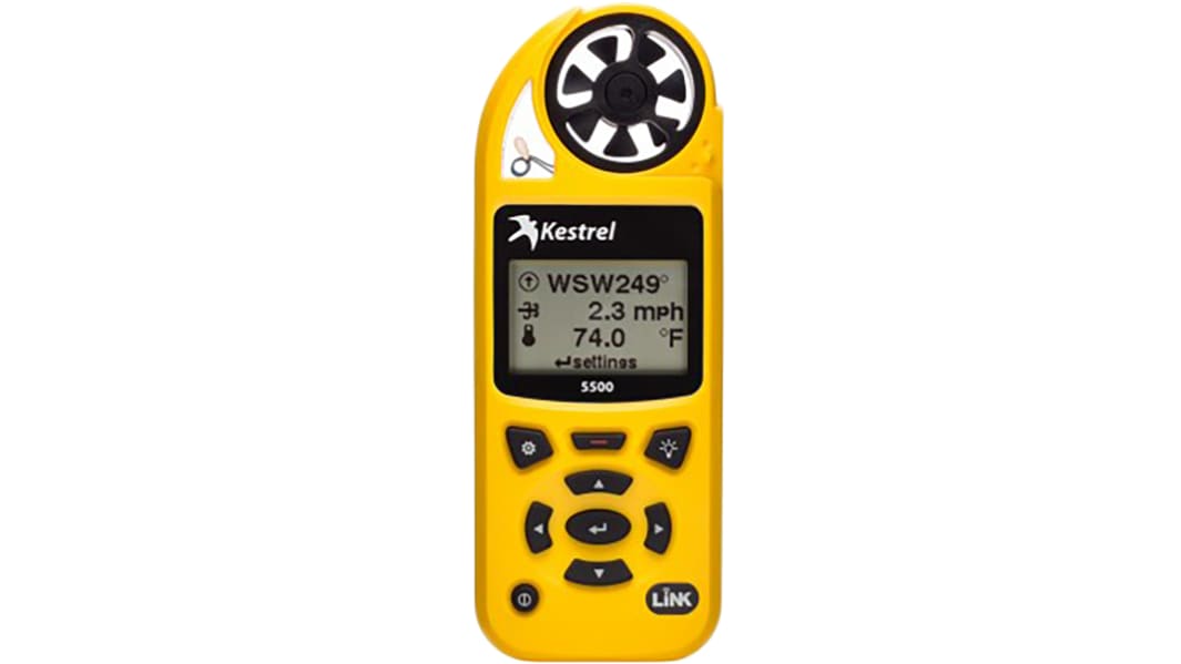 Kestrel 0855LVYEL Impeller Anemometer, 40m/s Max, Measures Air Flow, Altitude, Density, Density Altitude, Dew Point,