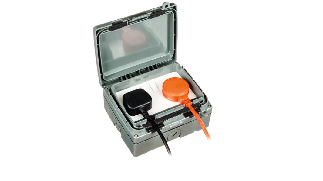 Timeguard Steckdose mit Schalter Typ G – Britisch Aufputz 2-fach Außen Thermoplast Grau, 1-polig / 13A