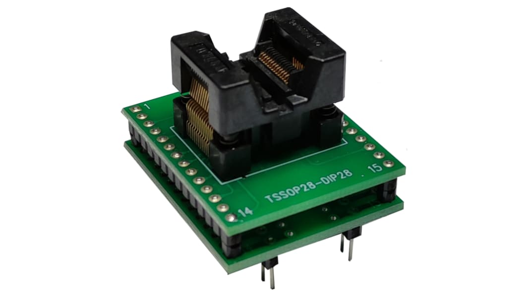 Adaptador de zócalo CI Seeit Recto Montaje Montaje en Superficie, Macho DIP 28 Pines a SSOP hembra de 28 contactos
