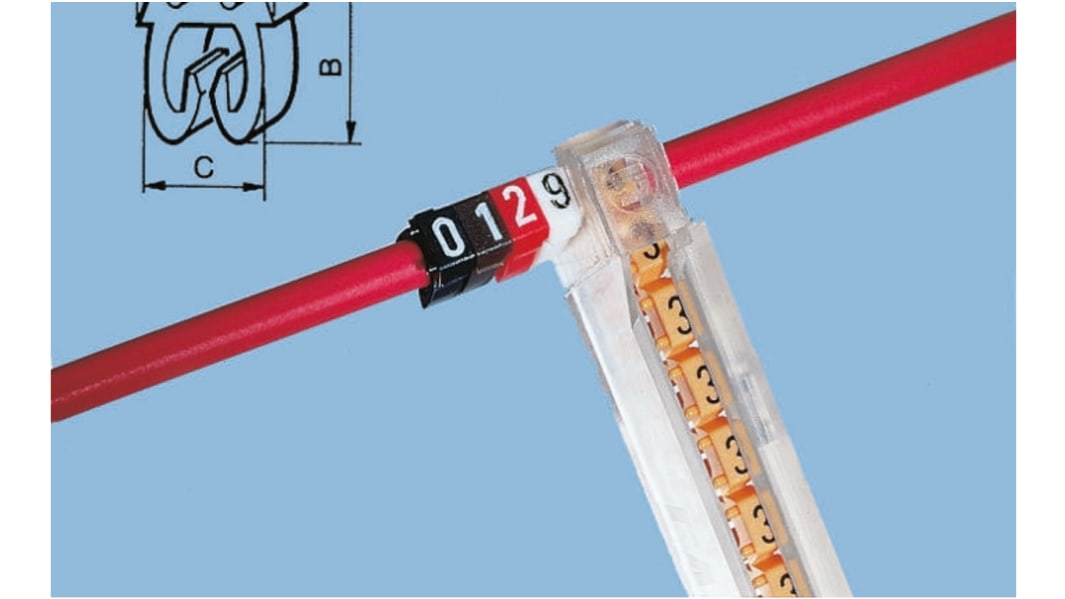 Legrand Clip On Cable Markers, Black on Yellow, Pre-printed "X", 2.2 → 3mm Cable, 0 383 23