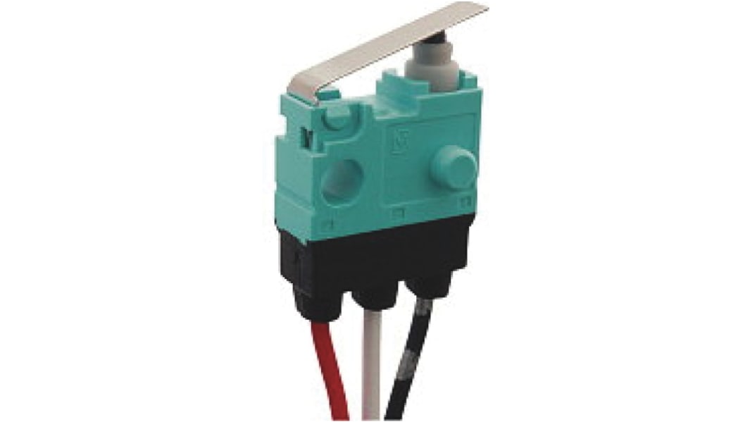 Panasonic Mikroschalter Blatthebel-Betätiger verdrahtet, 100 @ 30 Vdc mA, SPST IP 67 1,7 N -40°C - +85°C