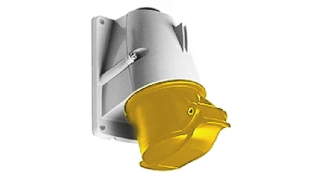 Amphenol Industrial, CMA IP44 Yellow Panel Mount 2P + E Right Angle Industrial Power Socket, Rated At 32A, 110 V