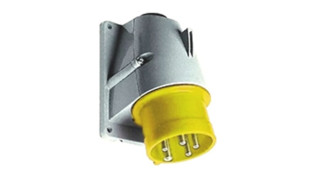Amphenol Industrial, CMA IP44 Yellow Panel Mount 2P + E Right Angle Industrial Power Plug, Rated At 32A, 110 V