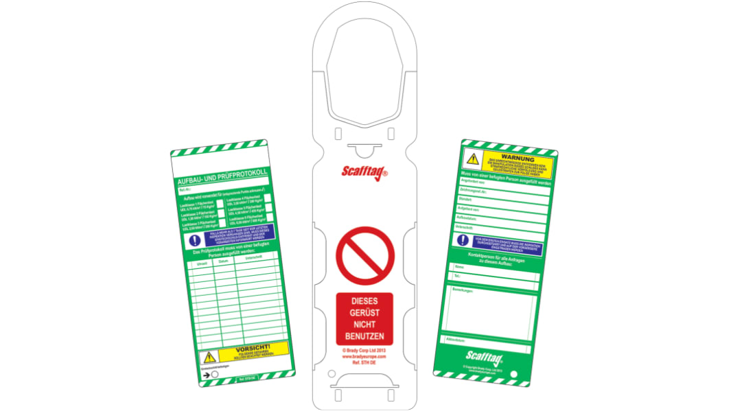 Brady Red on White Safety Scaffolding Tag, German Language, 1 per Pack
