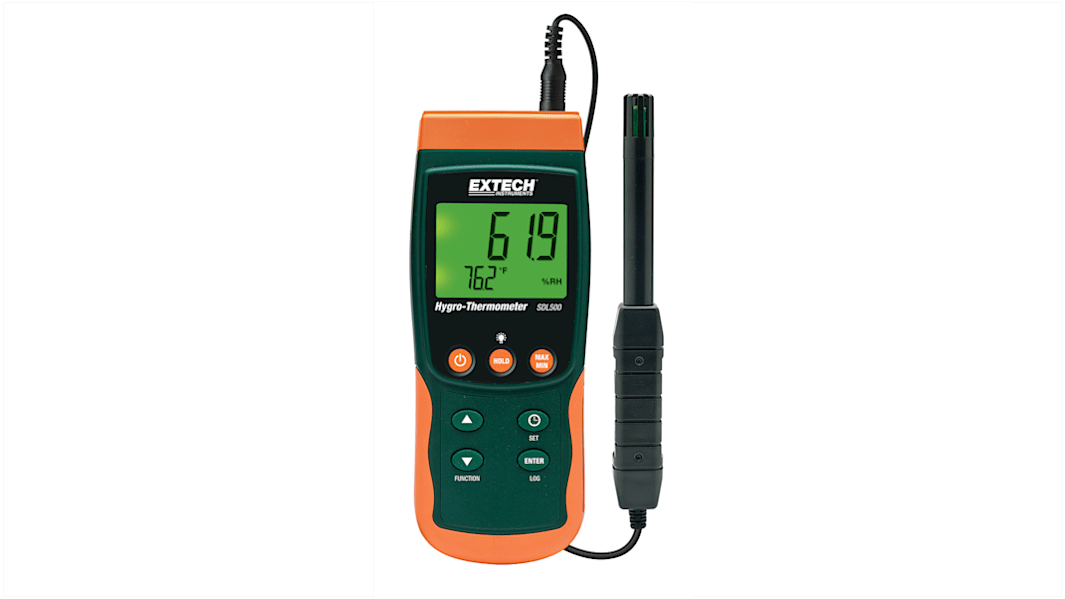 Extech SDL500 Digital Hygrometer, ±3 %RH Accuracy, +1300°C Max, 95%RH Max