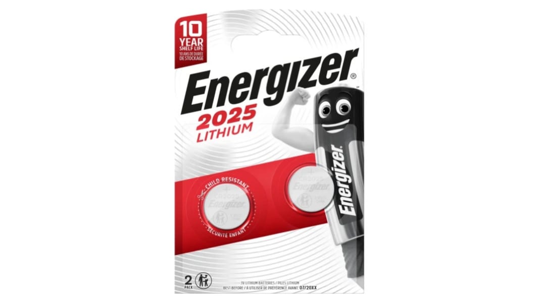 Energizer CR2025 Button Batteries, 3V, 20mm Diameter