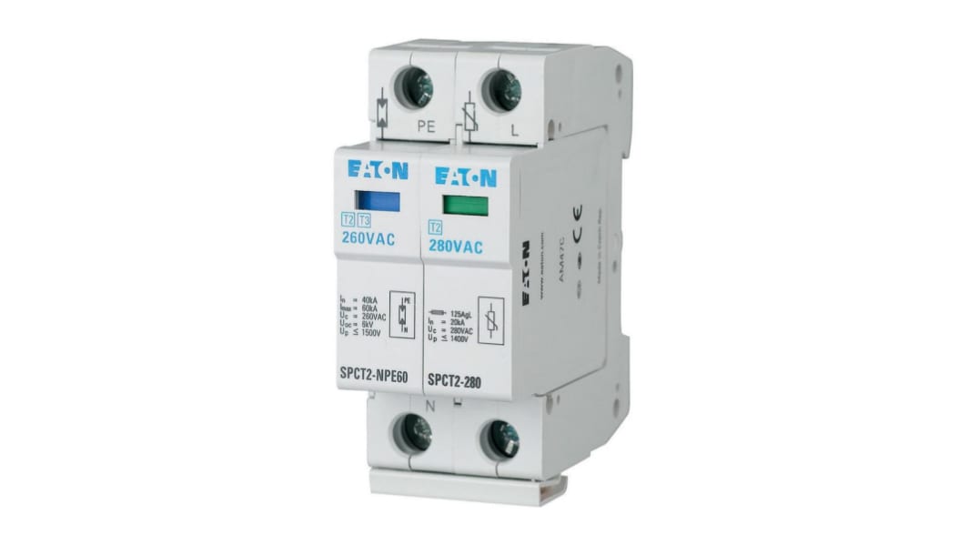 Eaton Single Phase Surge Protector, 40kA, 1.6kV, DIN Rail Mount