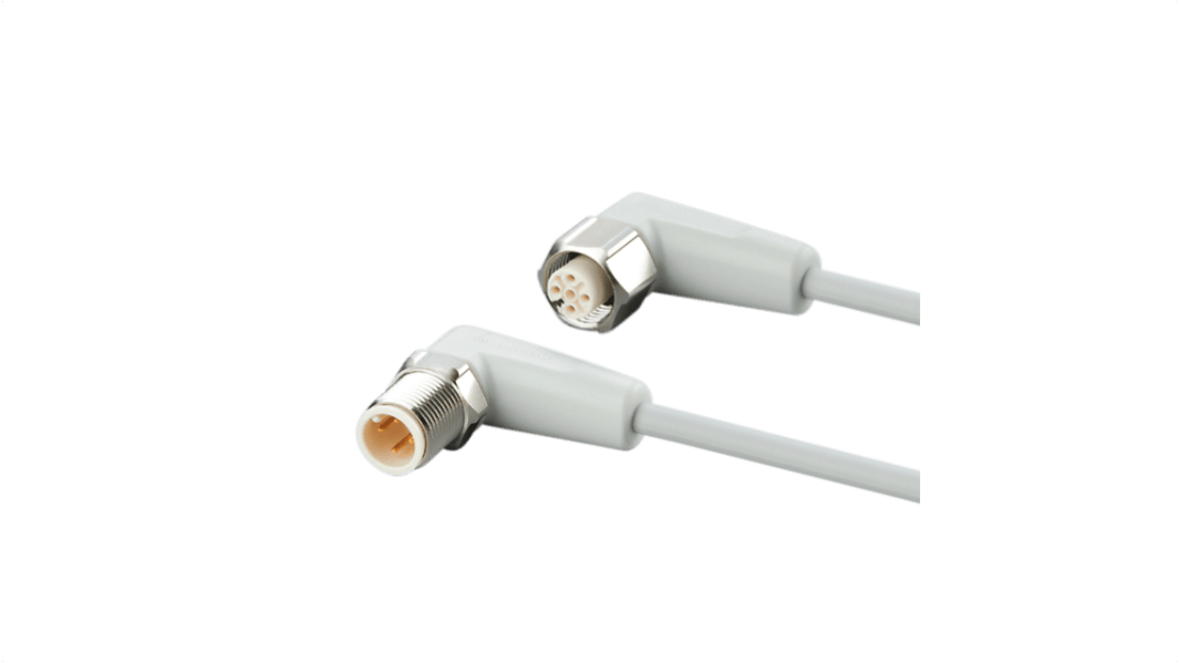 ifm electronic Right Angle Male 4 way M12 to Right Angle Female 5 way M12 Communication Cable, 300mm