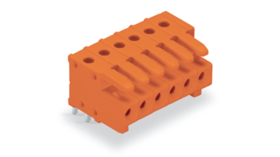 WAGO 734 Series Series Angled PCB Mount PCB Header, 10-Contact, 1-Row, 3.81mm Pitch, Solder Termination