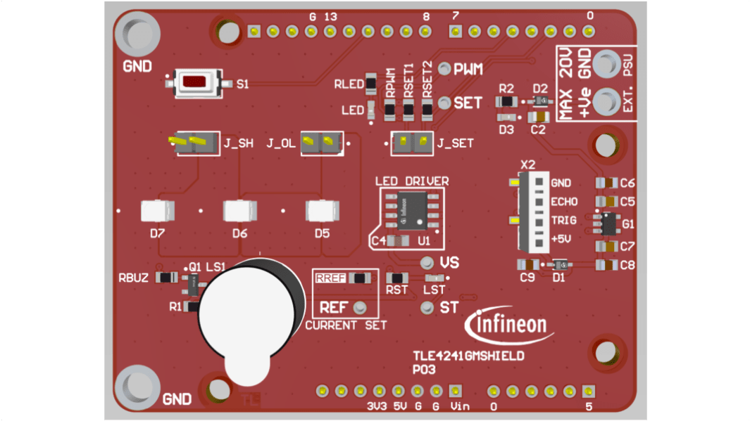 Infineon TLE4241SYSSHIELDTOBO1 TLE4241SYS SHIELD Evalueringskort til TLE4241GM til Arduino UNO