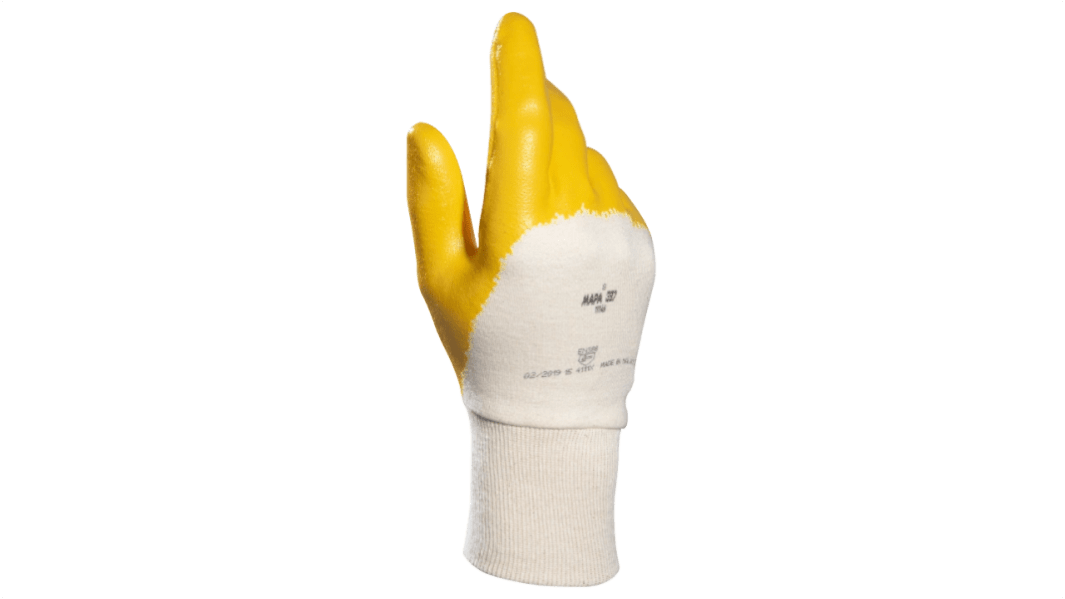 Mapa Titan 397 Beige, Yellow Nitrile General Handling, Material Handling Gloves, Size 9