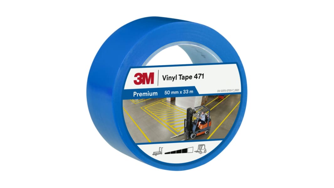 3M 7100044330 Blue PVC 33m Hazard Tape, 0.14mm Thickness "471 Vinyl Tape"