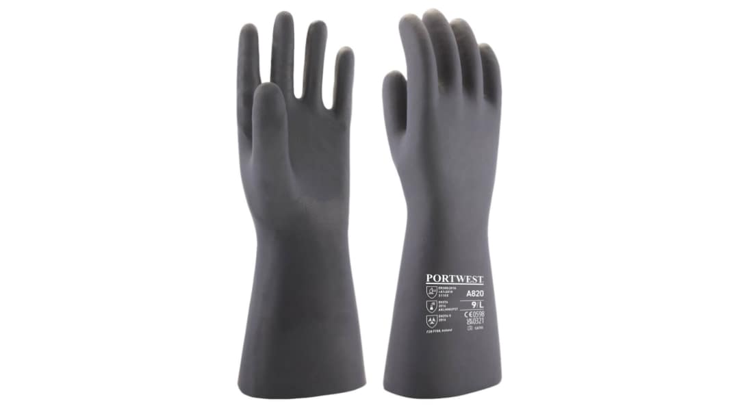 Portwest 作業用手袋, サイズ:XL, 綿、ゴム, 黒, A820BKRXL
