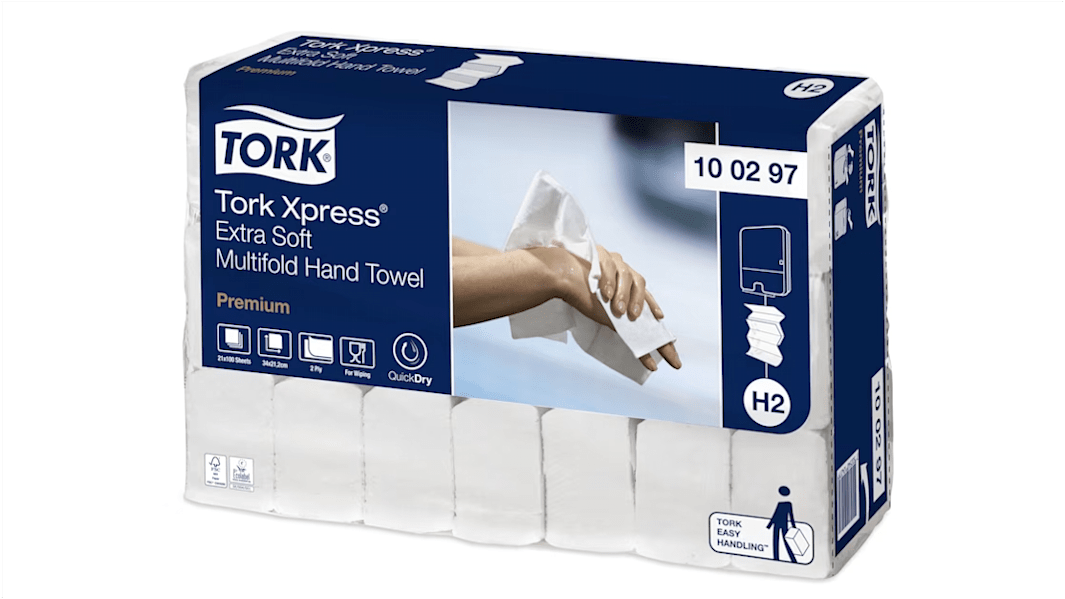 Tork Xpress Folded White Paper Towel, 340 x 212 (Unfolded) mm, 85 x 212 (Folded) mm, 2-Ply, 100 Sheets