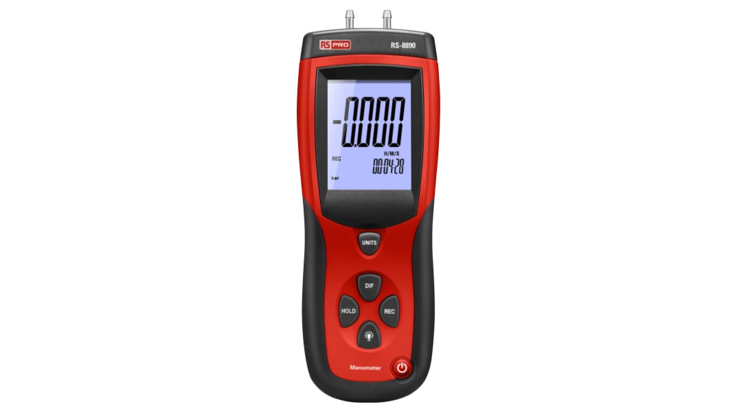 RS PRO RS-8890 Differential Manometer ±0,3 %, -2psi → 0.137 bar, 0.14 kgcm², 2psi