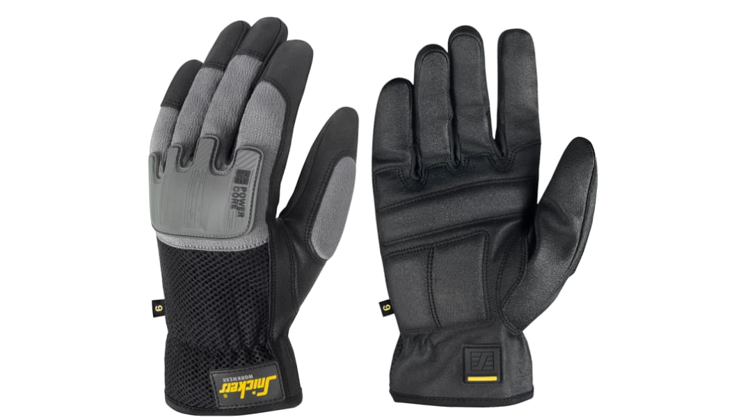 Snickers Power Core Black Polyamide General Purpose Work Gloves, Size 9