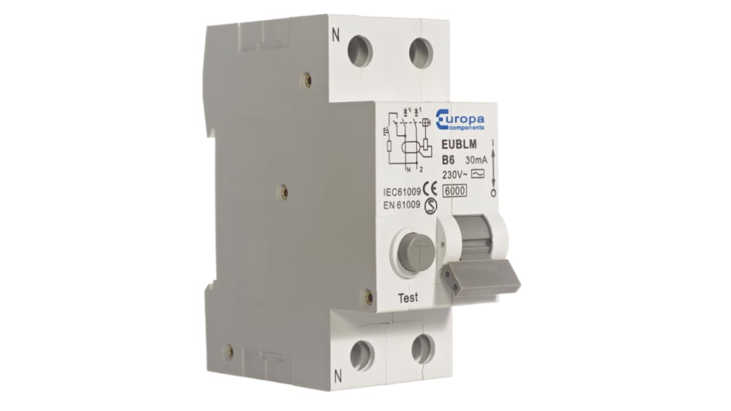 Europa RCBO, 40A Current Rating, 2P Poles, 30mA Trip Sensitivity, Type C