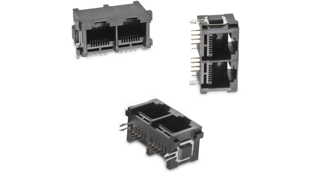 Wurth Elektronik WR-MJ Series Female RJ45 Connector, PCB Mount, Nickel Plated Brass Shield Horizontal 3 Port 8 -Way