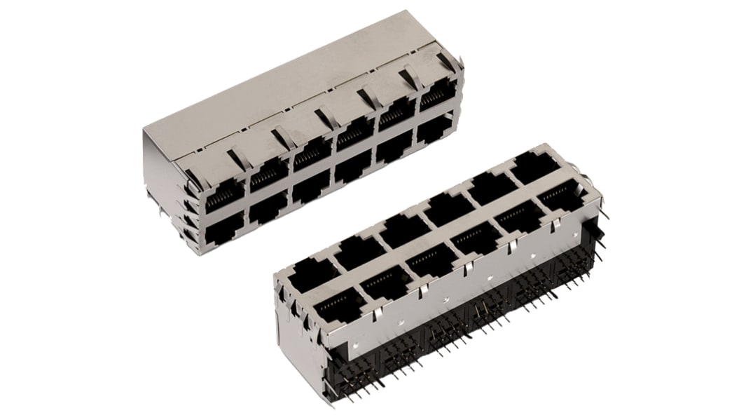 Wurth Elektronik WR-MJ Series Female RJ45 Connector, PCB Mount, Nickel Plated Bronze Shield Horizontal 12 Port 8 -Way