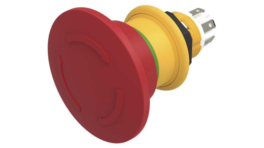 Seta de emergencia EAO serie 61 Compact, 1 NA + 1 NC, montaje en panel, Ø de montaje 16mm, IP67, IP69K