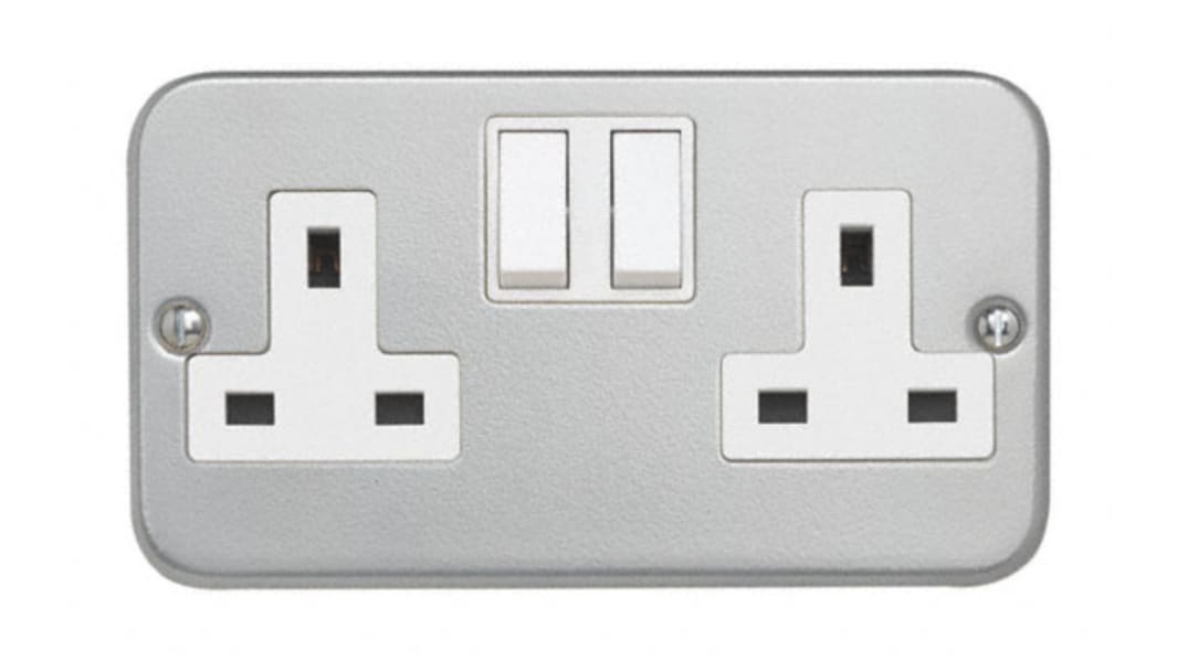 Contactum Metalclad Grey 2 Gang Plug Socket, 2 Poles, 13A, Type G - British, Indoor Use