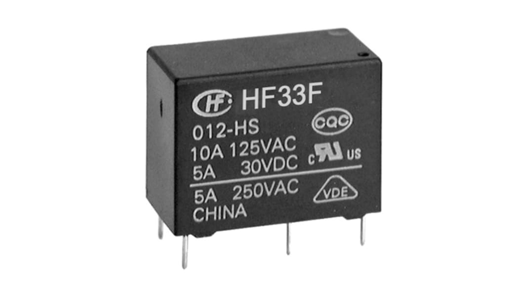 Hongfa Europe GMBH PCB Mount Power Relay, 5V dc Coil, 10A Switching Current, SPST